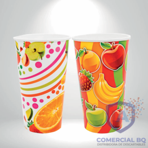 Vaso de jugo polipapel descartable resistente para bebidas frías, ideal para jugos, refrescos y negocios de Comercial BQ.