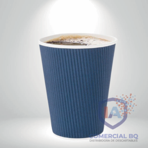 Vaso corrugado descartable resistente para bebidas calientes, ideal para café, té y delivery de Comercial BQ.